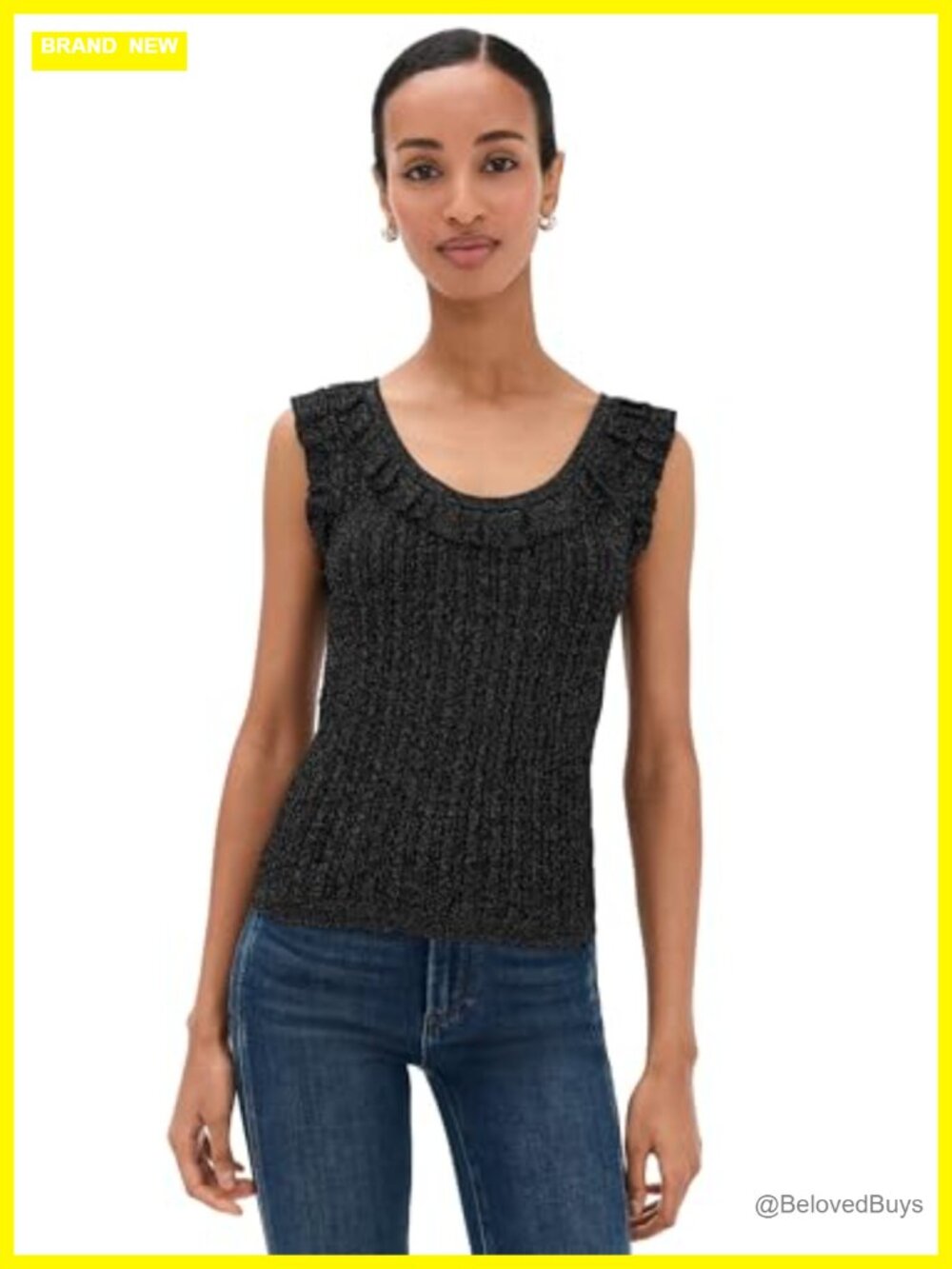 Sleeveless Scoop Neck Sweater Tank Top Fitted Pullover Layering Piece